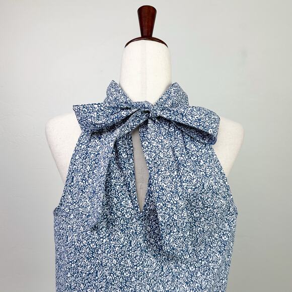 J. Crew Bow-Tie Back Blue Floral Cotton Sleeveless Halter Top NWT - Picture 2 of 8